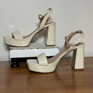 CL by Laundry Casen Cream Patent Platform Block Heel Sandals 6.5M